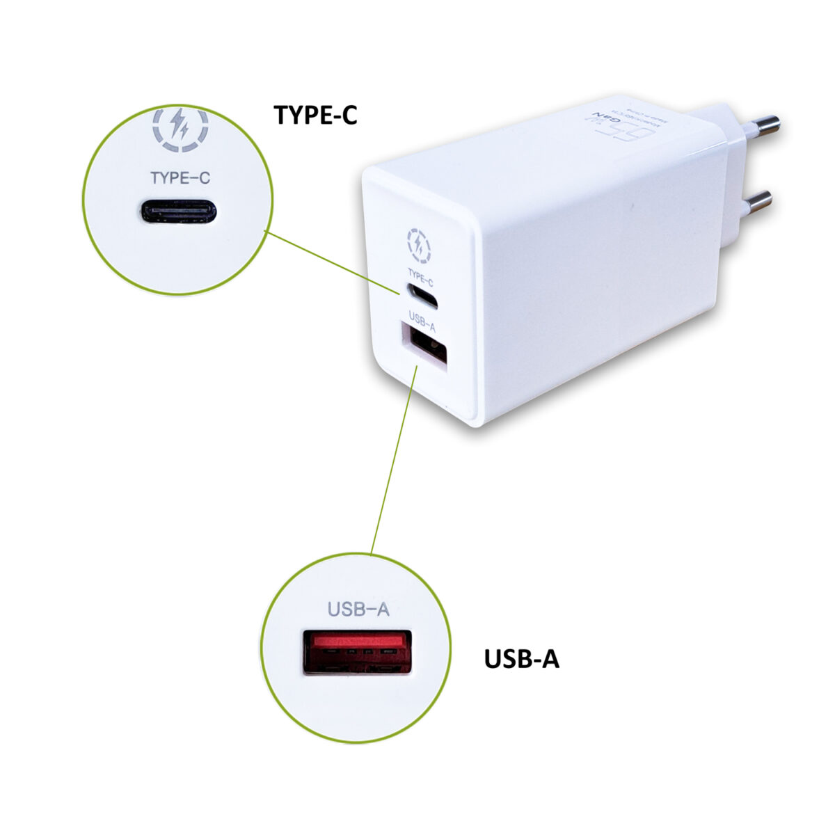 Alimentatore Rapido PD65C 65W GaN USB-C Power Delivery e USB-A per Smartphone e Tablet - immagine 4