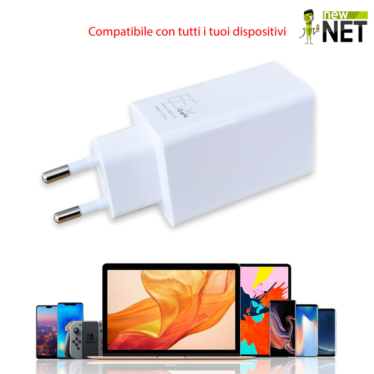 Alimentatore Rapido PD65C 65W GaN USB-C Power Delivery e USB-A per Smartphone e Tablet - immagine 5