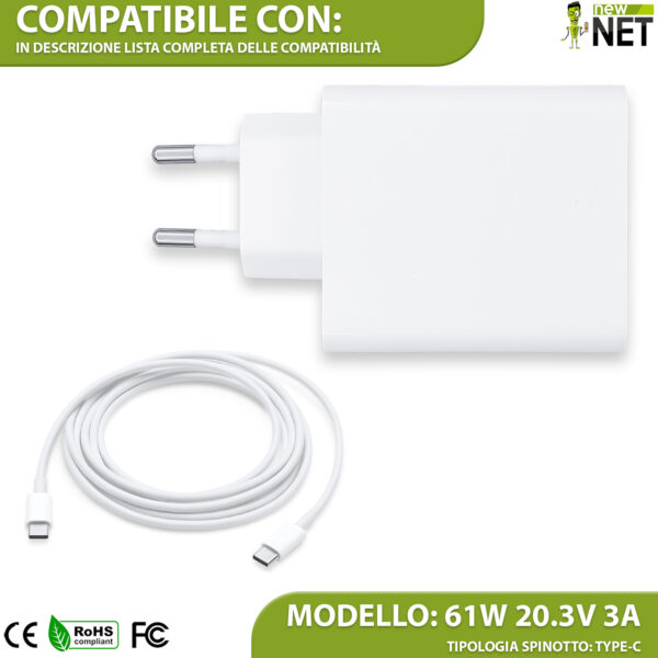 Alimentatore USB-C 61W con 1 porta Type-C e cavo da 1mt incluso