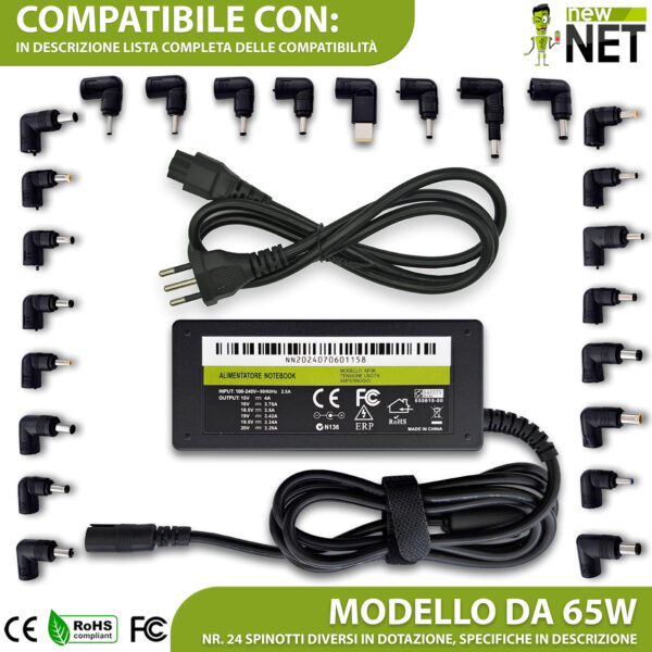 Alimentatore Universale 24 connettori per Notebook 15-20V 65W max