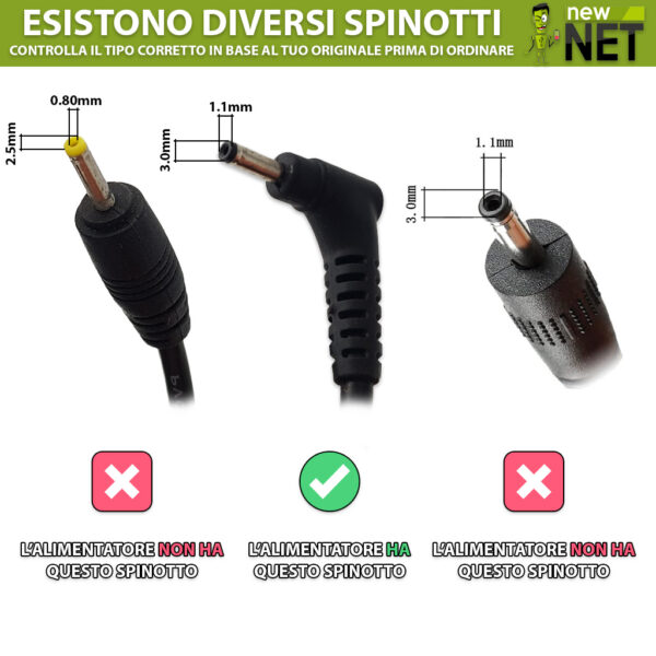 Alternative view of Alimentatore compatibile con Acer 19V 2.37A 45W, connettore 3.0 x 1.1 mm - Linea Premium