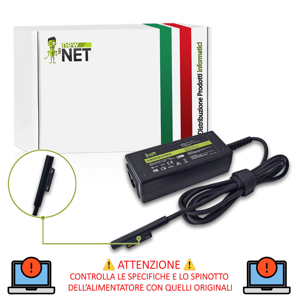 Alimentatore 39W per Microsoft Surface Book, Laptop, Pro, Go - 15V/2.58A - immagine 3