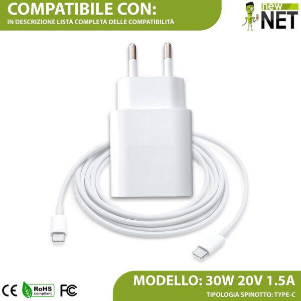 Alimentatore 30W per MacBook Air e iPad Pro Type-C - 20V / 1,5A