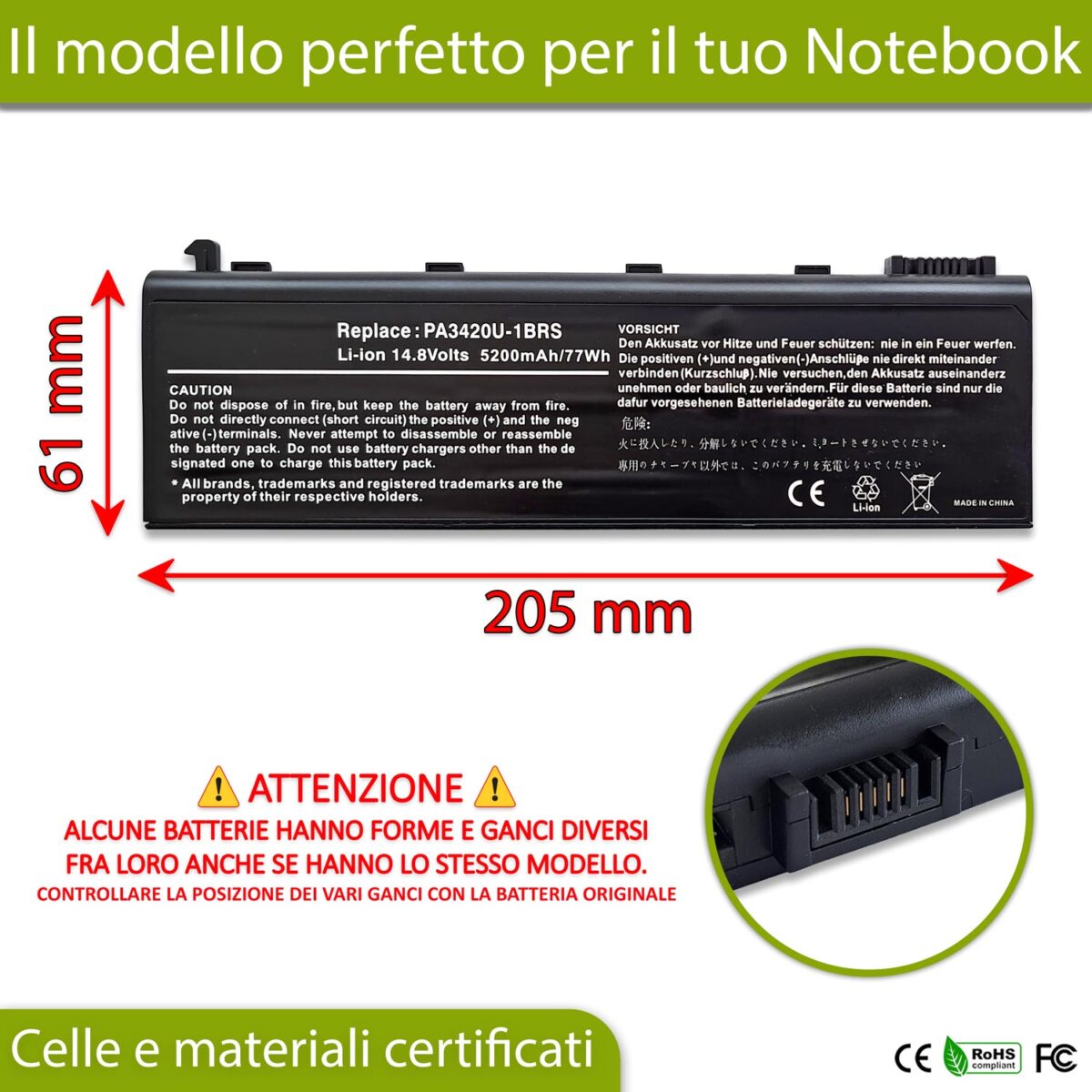 Batteria PA3420U-1BRS per Toshiba Satellite L10 - 14.4-14.8V, 5200mAh / 77Wh - immagine 2
