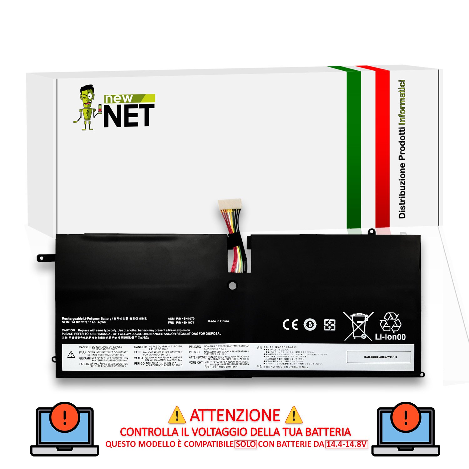 Batteria 45N1071 46Wh per Lenovo ThinkPad X1 Carbon - 14.8V / 3110mAh