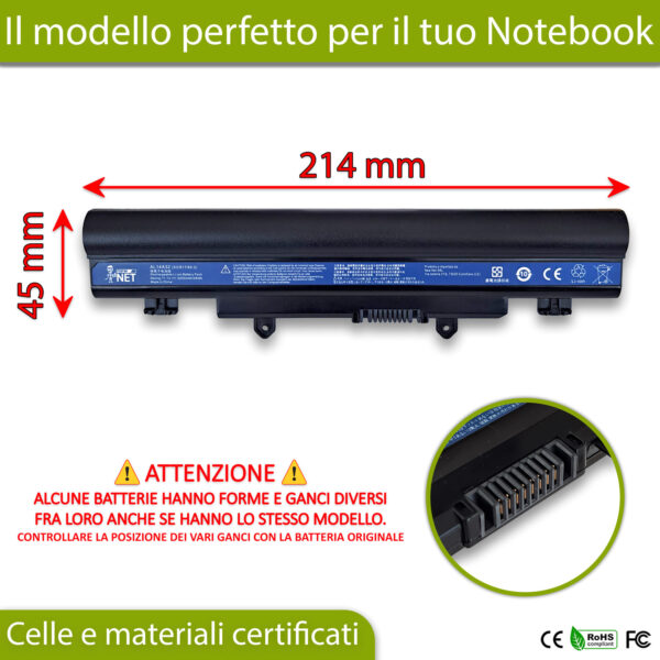 Alternative view of Batteria AL14A32 per Acer Aspire - 10.8-11.1V, 5200mAh, 58Wh