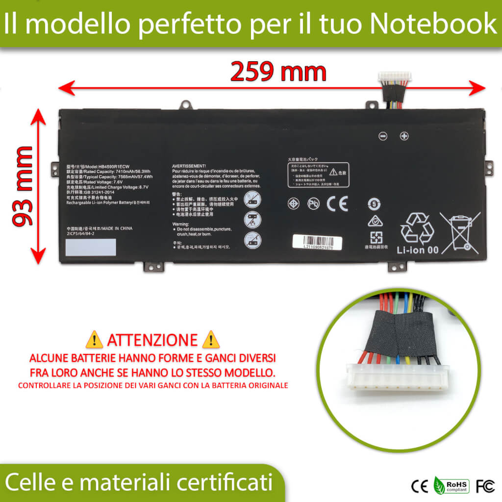 Alternative view of Batteria per Huawei/Honor HB4593R1ECW - 7.6 V / 7330 mAh