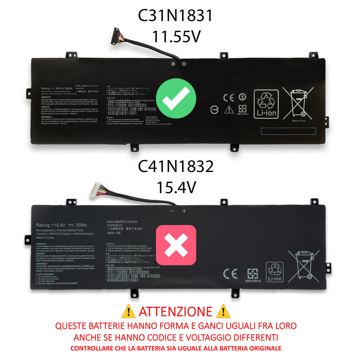 Batteria New Net C31N1831 per ASUS ASUSPRO P3540 – 11.55V, 4335mAh / 50Wh - immagine 2