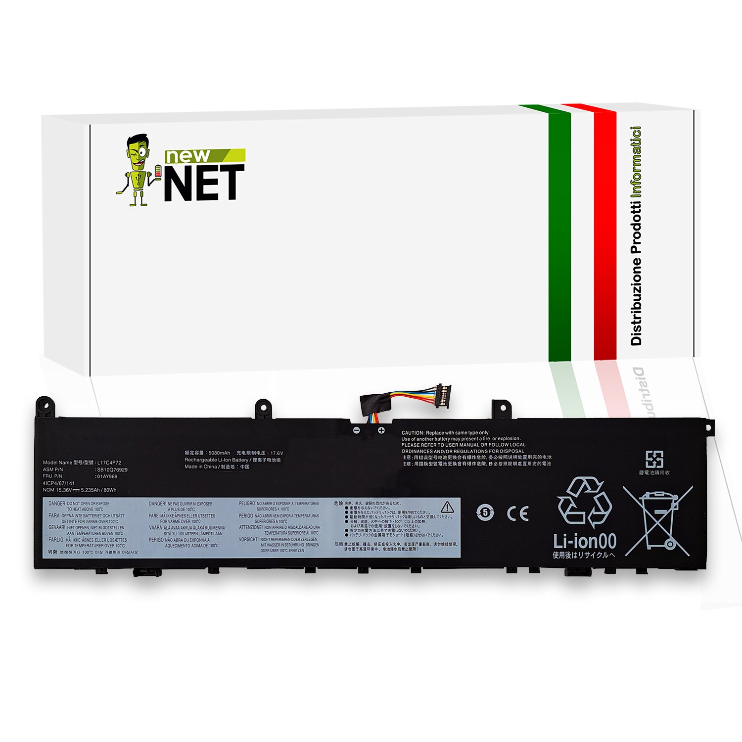 Batteria L17C4P72 80Wh Lenovo ThinkPad P1 Gen 1 2 X1 Extreme 1st 2nd Gen 15.36V 5235mAh