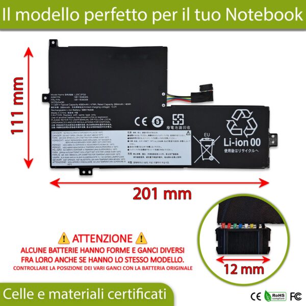 Alternative view of Batteria L20C3PG0 per Lenovo Chromebook 100e 300e Gen 3 - 11.52V, 4080mAh, 47Wh