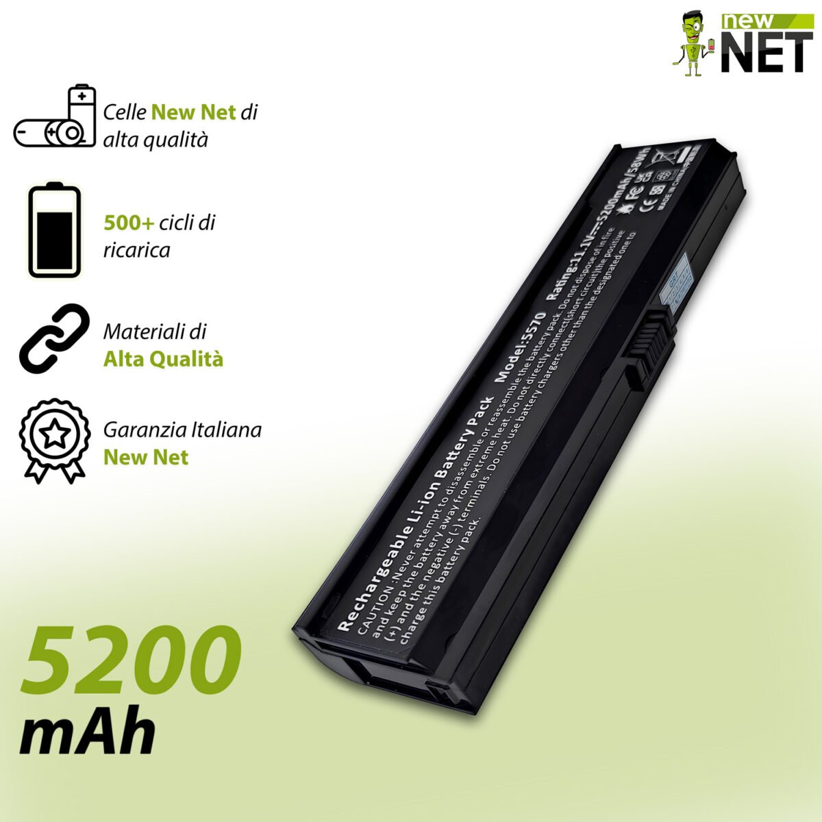 Batteria per Acer Aspire 5570 - 10.8-11.1V, 5200mAh, 58Wh - immagine 4