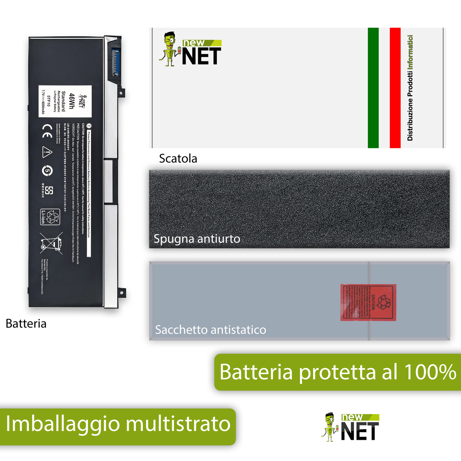 Batteria 5TF10 compatibile con Dell Precision - 7.6-7.7V, 46Wh, 6000mAh - immagine 6