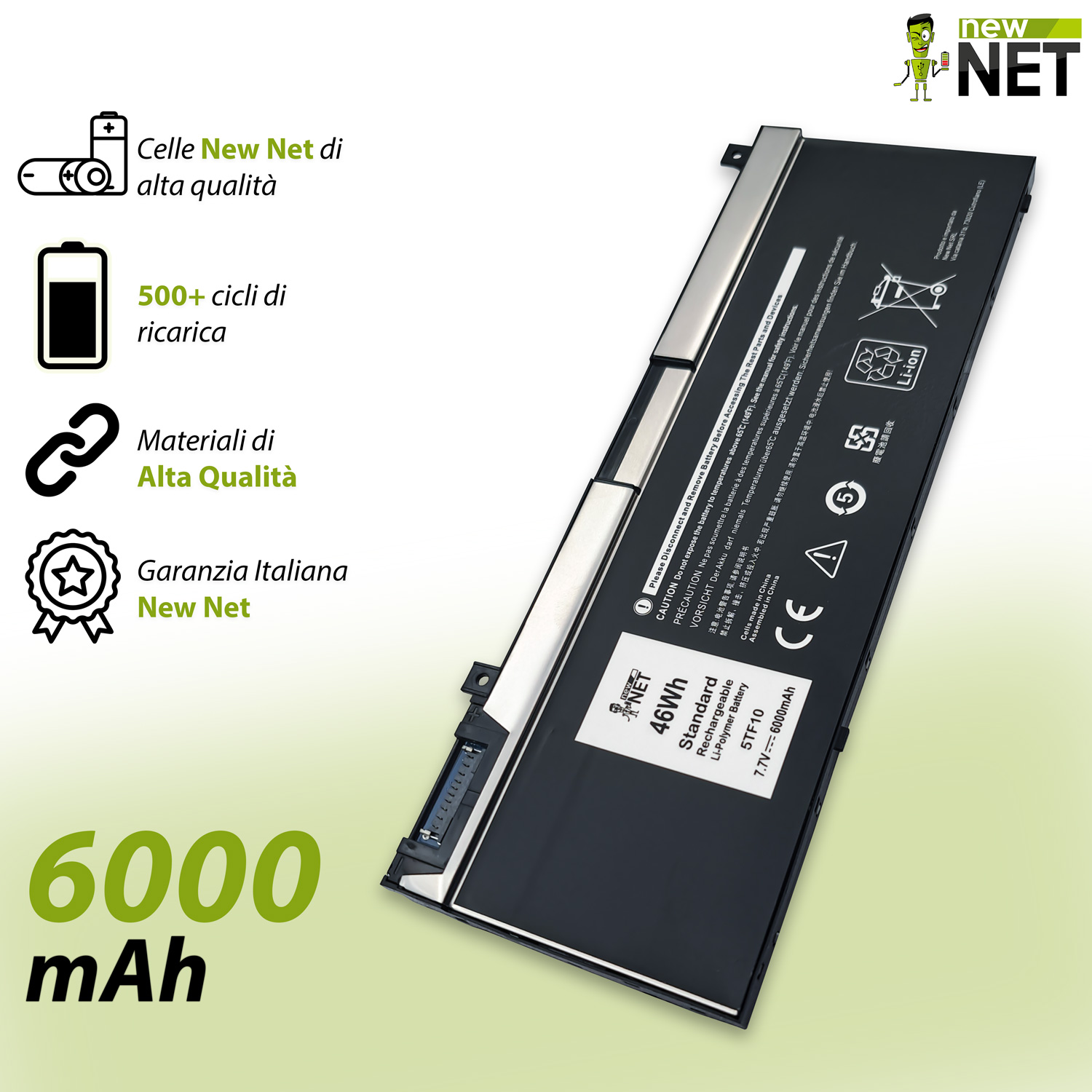 Batteria 5TF10 compatibile con Dell Precision - 7.6-7.7V, 46Wh, 6000mAh - immagine 4