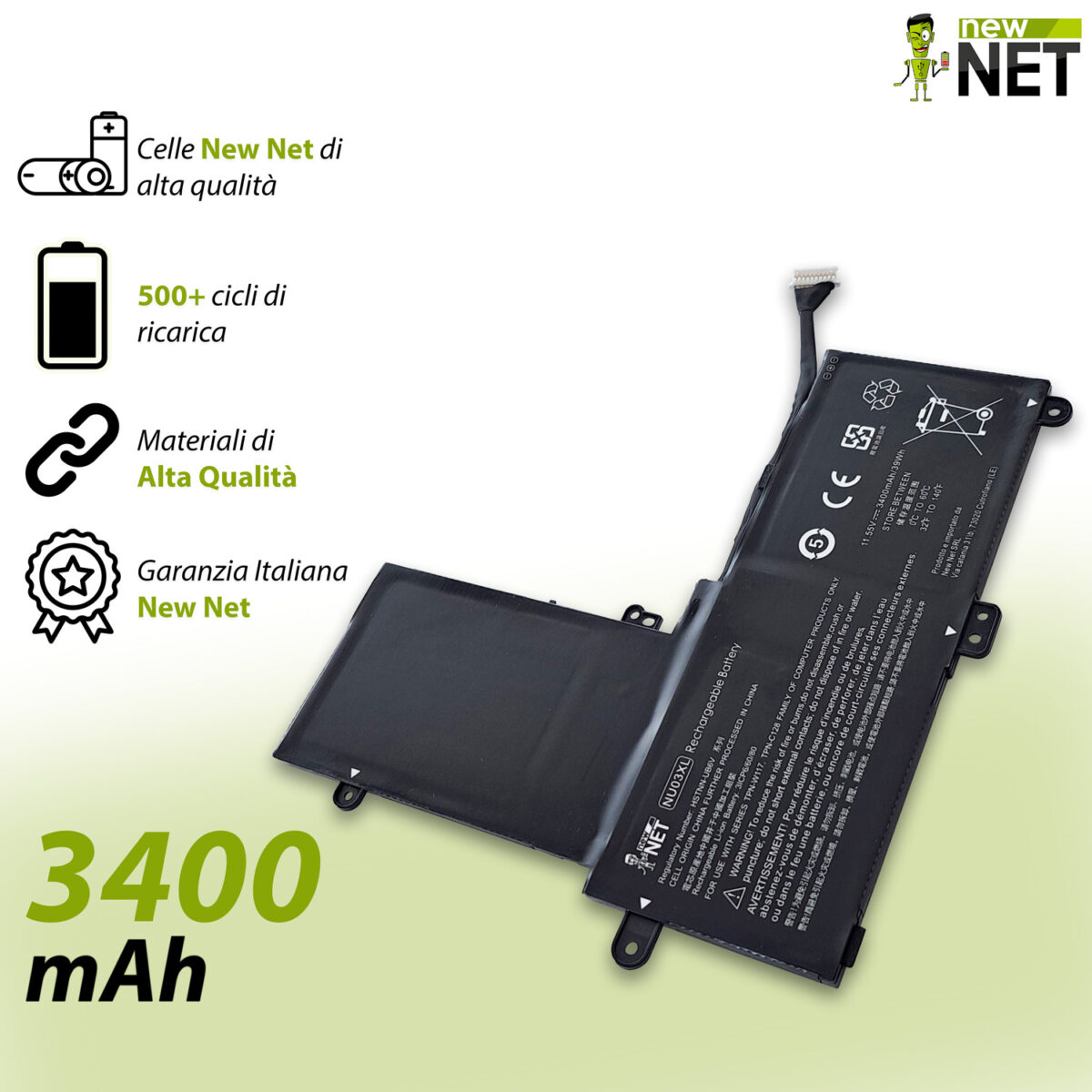 Batteria NU03XL per HP Pavilion x360 11-u – 11.34-11.55V, 3400mAh / 39Wh - immagine 4