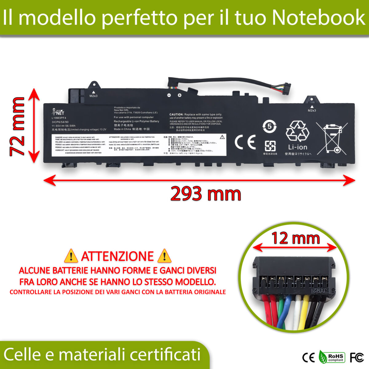 Batteria L19M3PF4 per Lenovo IdeaPad 5 14IIL05 – 11.1-11.55V, 4965mAh / 56.5Wh - immagine 2