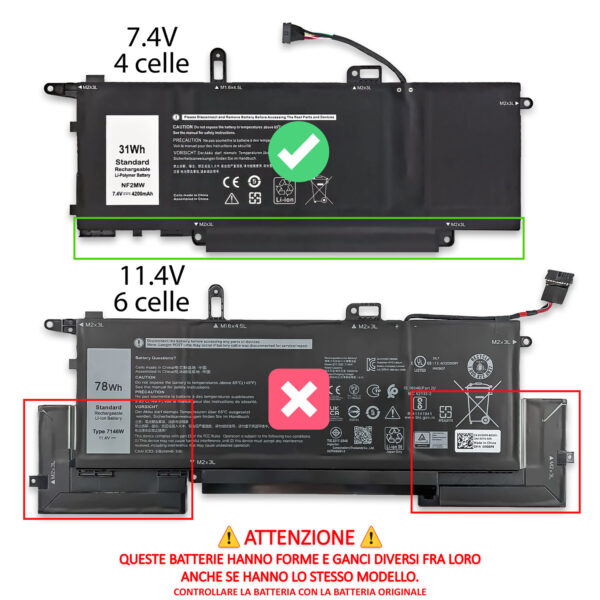 Alternative view of Batteria NF2MW per Dell Latitude – 7.4-7.6V, 4200mAh / 31Wh