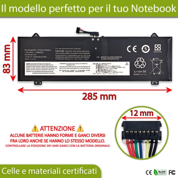 Alternative view of Batteria L19C4PDC per Lenovo IdeaPad Yoga 7-14ITL5 – 14.8-15.4V, 3200mAh / 47Wh