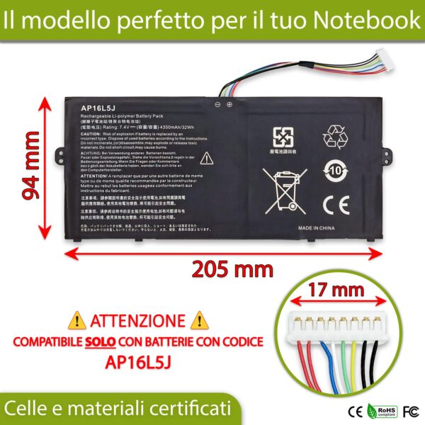 Alternative view of Batteria AP16L5J per Acer Chromebook 311 CB311-11H – 7.4-7.7V, 4350mAh / 32Wh