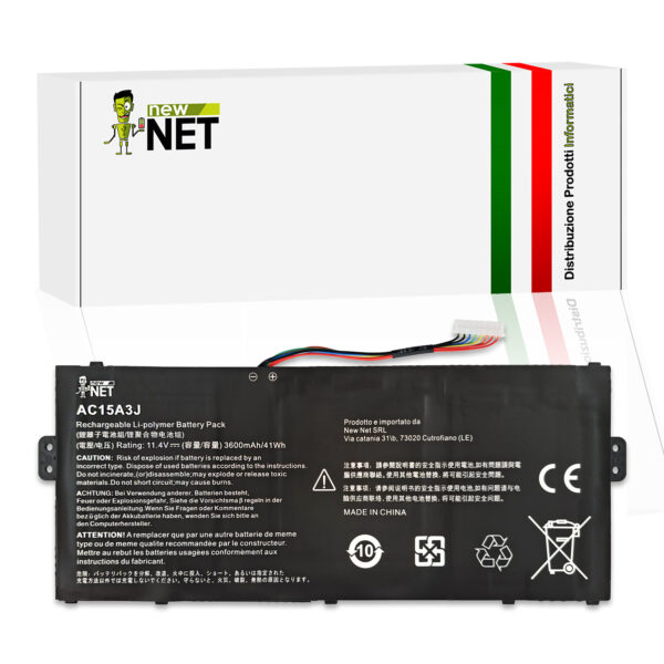 Batteria AC15A3J compatibile con Acer Chromebook 11 - 10.8-11.55V, 41Wh, 3600mAh