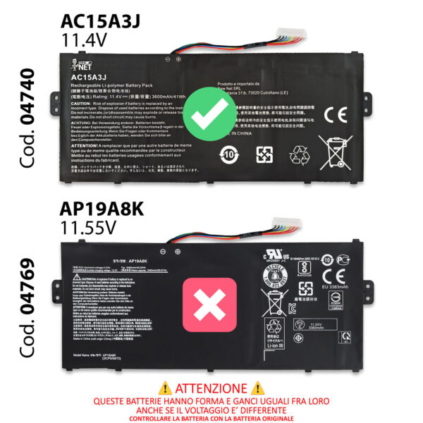 Alternative view of Batteria AC15A3J compatibile con Acer Chromebook 11 - 10.8-11.55V, 41Wh, 3600mAh