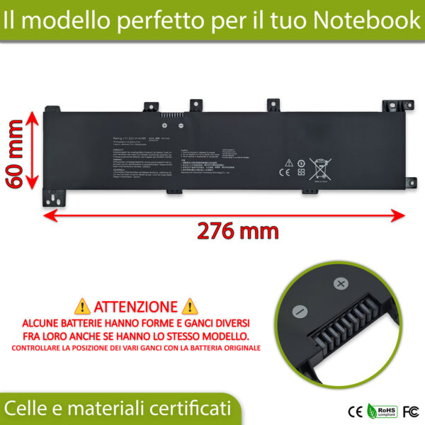 Alternative view of Batteria B31N1635 compatibile con ASUS Vivobook - 11.52V, 42Wh, 3645mAh