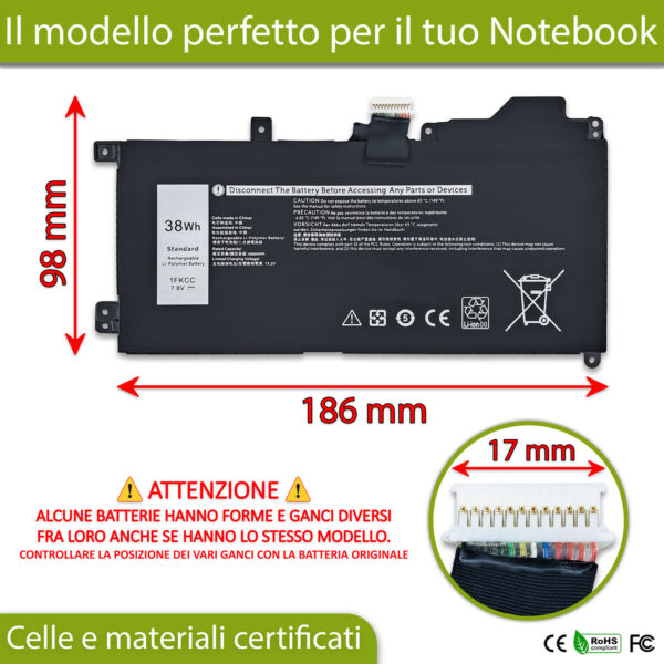 Alternative view of Batteria 1FKCC compatibile con Dell Latitude - 7.6V, 38Wh, 5000mAh