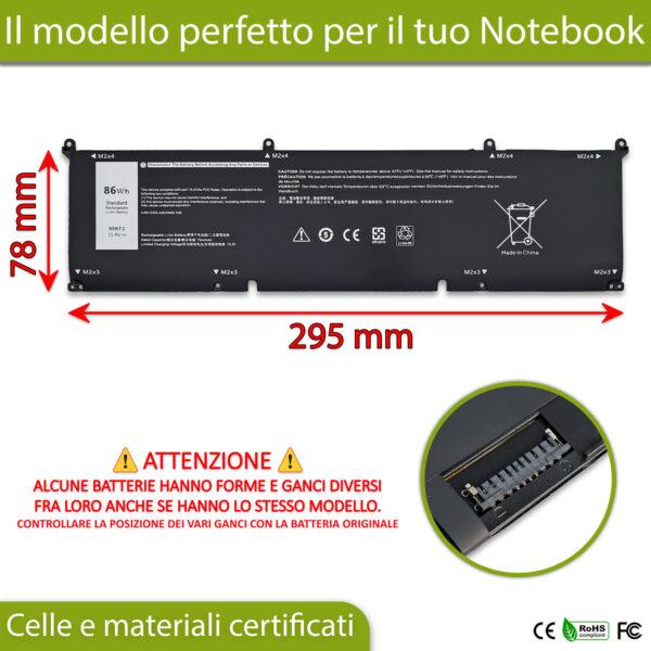 Alternative view of Batteria 69KF2 compatibile con Dell Alienware - 11.4V, 86Wh, 7544mAh