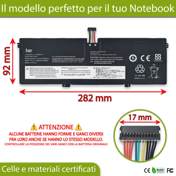 Alternative view of Batteria L17C4PH1 compatibile con Lenovo Yoga - 7.6V, 58Wh, 7600mAh