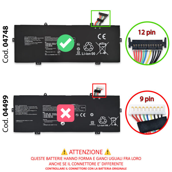 Alternative view of Batteria HB4593R1ECW-22A compatibile con HUAWEI MateBook 14 2020 KLVC-WFE9L - 7.6V, 56Wh, 7330mAh