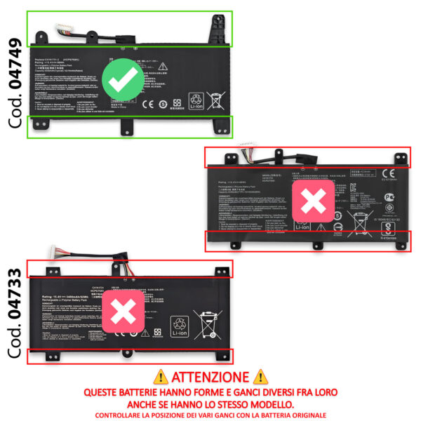 Alternative view of Batteria C41N1731-2 compatibile con ASUS ROG - 15.4V, 66Wh, 4335mAh