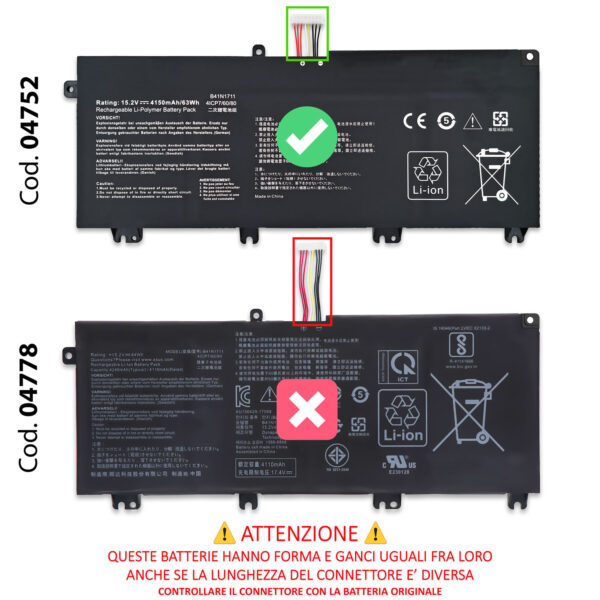 Alternative view of Batteria B41N1711 compatibile con ASUS - 15.2V, 63Wh, 4150mAh