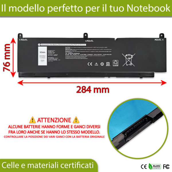 Alternative view of Batteria PKWVM compatibile con Dell Precision - 11.4V, 95Wh, 8333mAh