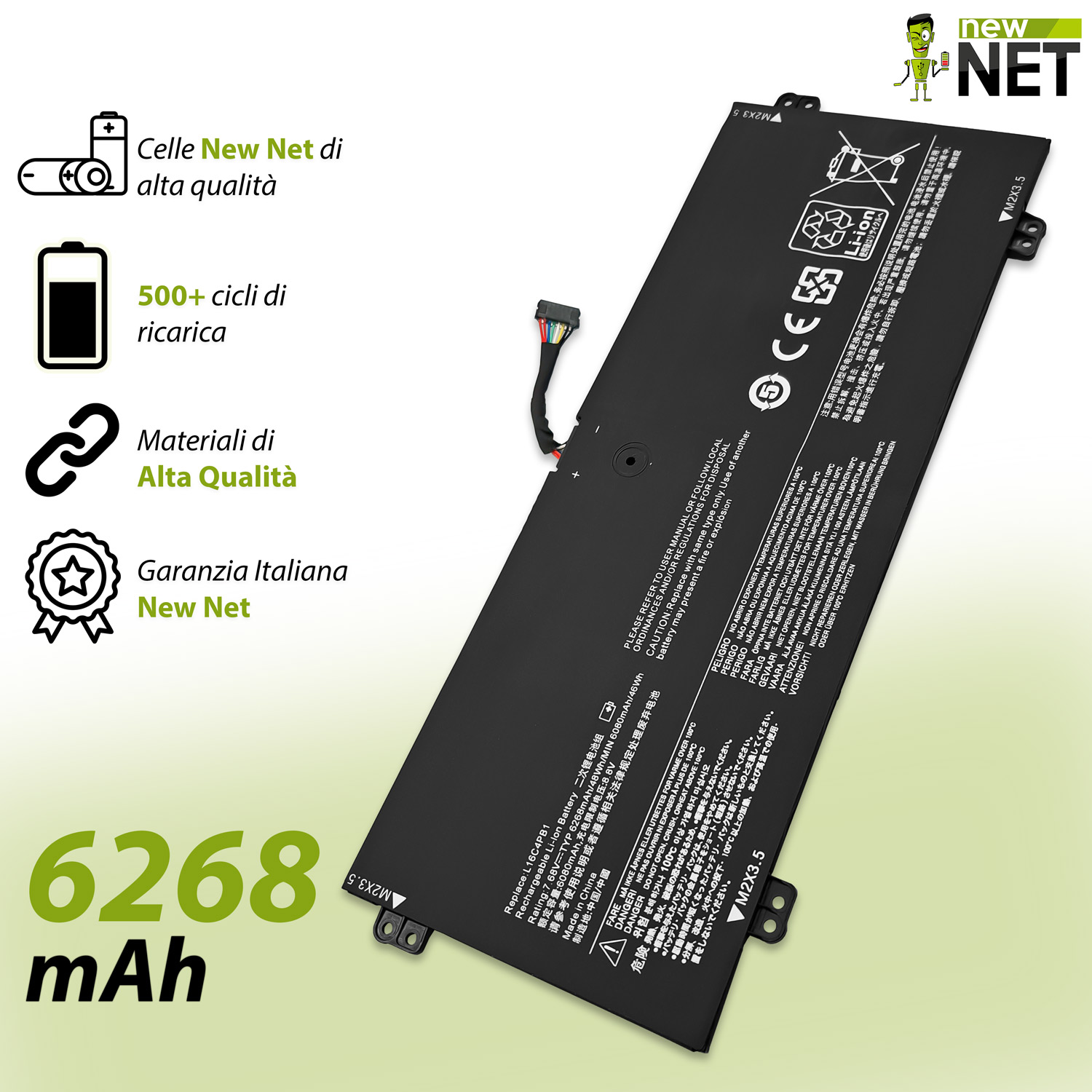 Batteria L16C4PB1 compatibile con Lenovo Yoga - 7.68V, 48Wh, 6268mAh - immagine 4