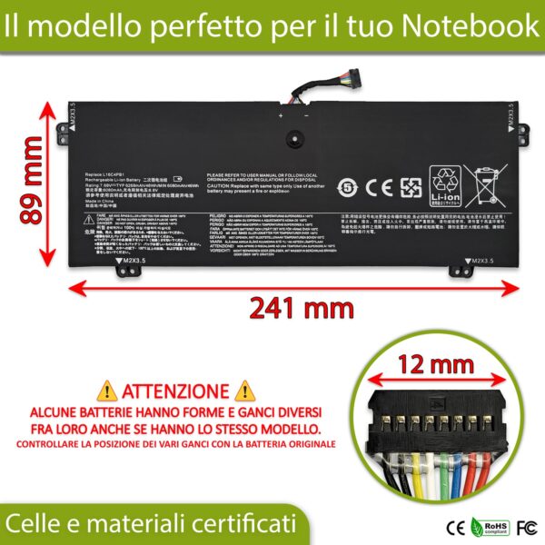 Alternative view of Batteria L16C4PB1 compatibile con Lenovo Yoga - 7.68V, 48Wh, 6268mAh