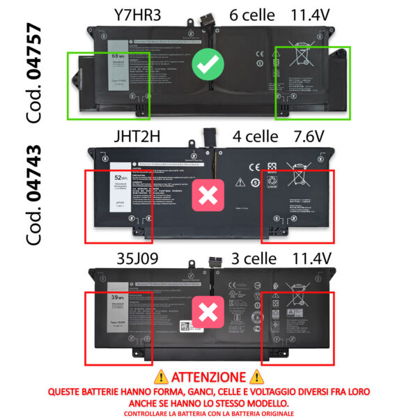 Alternative view of Batteria Y7HR3 compatibile con Dell Latitude - 11.4V, 68Wh, 5965mAh