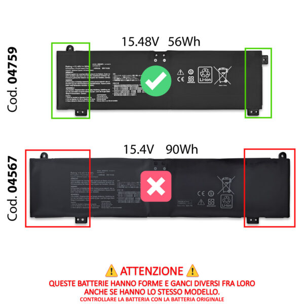 Alternative view of Batteria C41N2010 compatibile con ASUS ROG Strix - 15.48V, 56Wh, 3620mAh