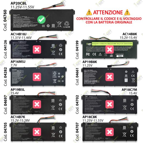 Alternative view of Batteria AP20CBL compatibile con Acer Aspire 3 - 11.25-11.55V, 53Wh, 4590mAh