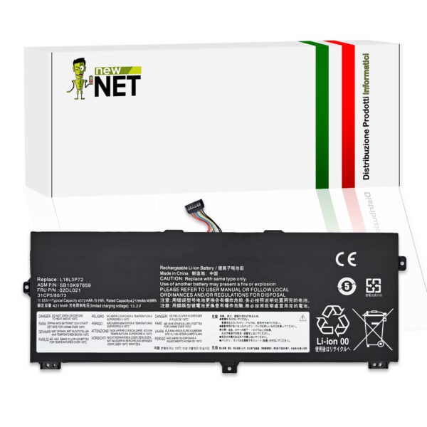 Batteria L18L3P72 compatibile con Lenovo - 11.52-11.55V, 51Wh, 4372mAh