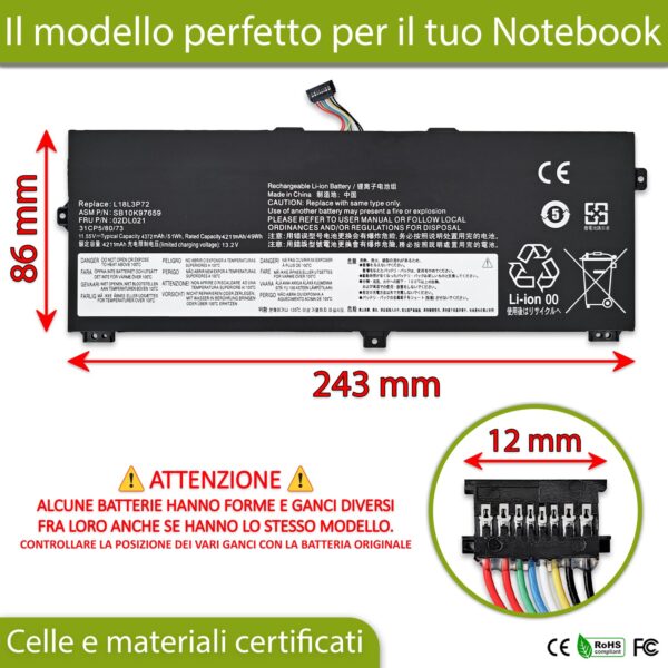 Alternative view of Batteria L18L3P72 compatibile con Lenovo - 11.52-11.55V, 51Wh, 4372mAh