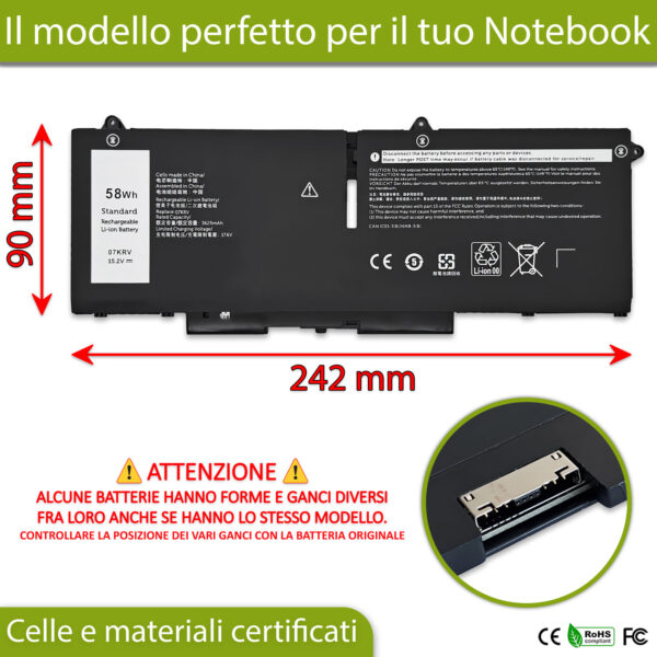 Alternative view of Batteria 07KRV compatibile con Dell - 15.2V, 58Wh, 3625mAh