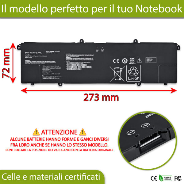 Alternative view of Batteria C41N2305 compatibile con ASUS - 15.48V, 75Wh, 4845mAh