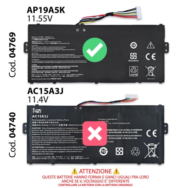 Alternative view of Batteria AP19A5K AP19A8K compatibile con Acer - 11.55V, 41Wh, 3550mAh