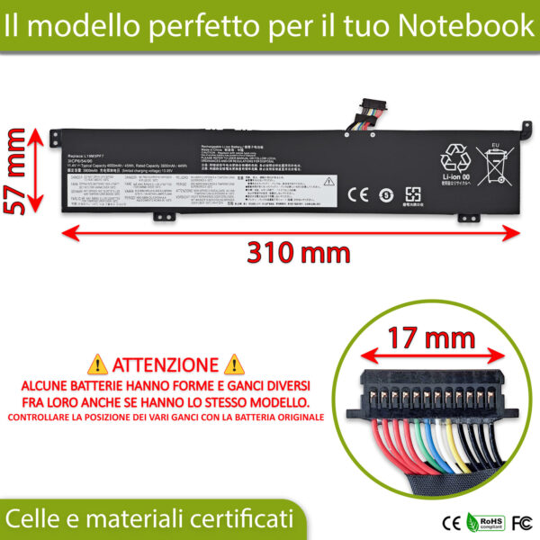 Alternative view of Batteria L19M3PF7 compatibile con Lenovo IdeaPad Gaming e Creator - 11.4V, 45Wh, 4000mAh