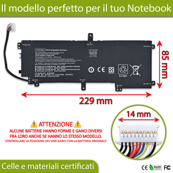 Alternative view of Batteria VS03XL compatibile con HP ENVY - 11.55V, 52Wh, 4560mAh