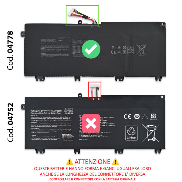 Alternative view of Batteria B41N1711 compatibile con ASUS TUF Gaming - 15.2V, 64Wh, 4240mAh