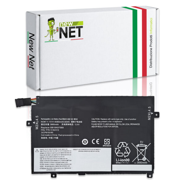 Batteria 01AV412 compatibile con Lenovo ThinkPad E470 - 10.95-11.1V, 45Wh, 4080mAh
