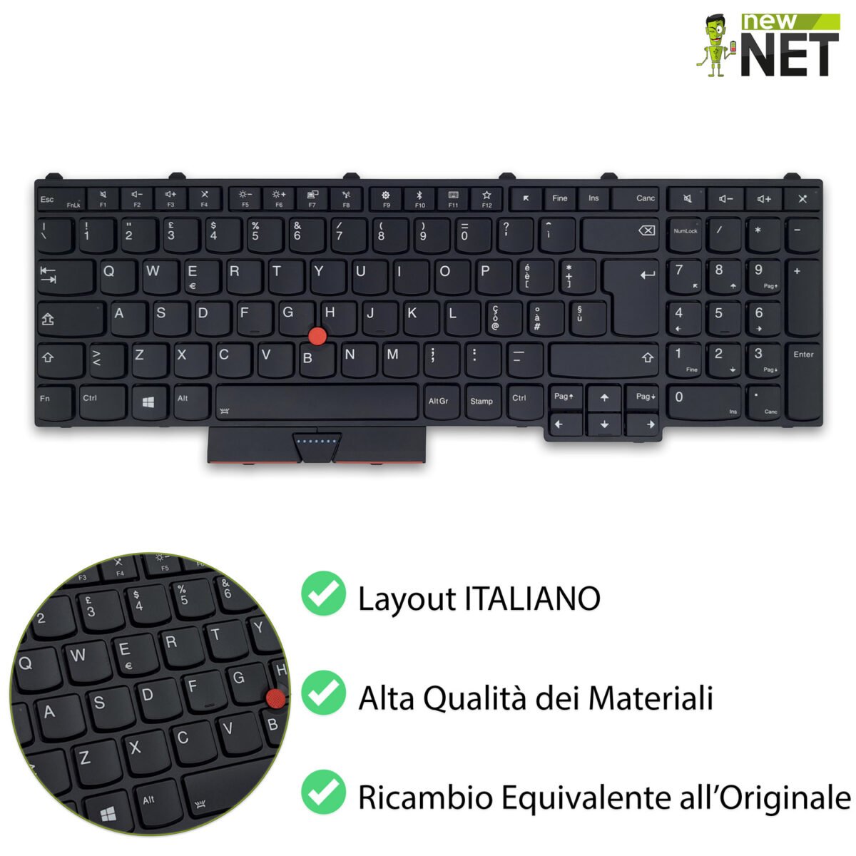 Tastiera 01HW217 per Lenovo ThinkPad P51, P71 - con frame e trackpoint, retroilluminata - immagine 4