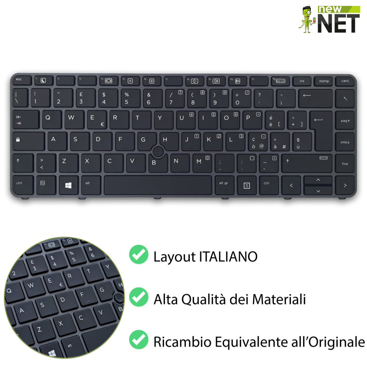 Tastiera 931052-061 per HP Elitebook 840 G3 con frame nero e trackpoint - immagine 5