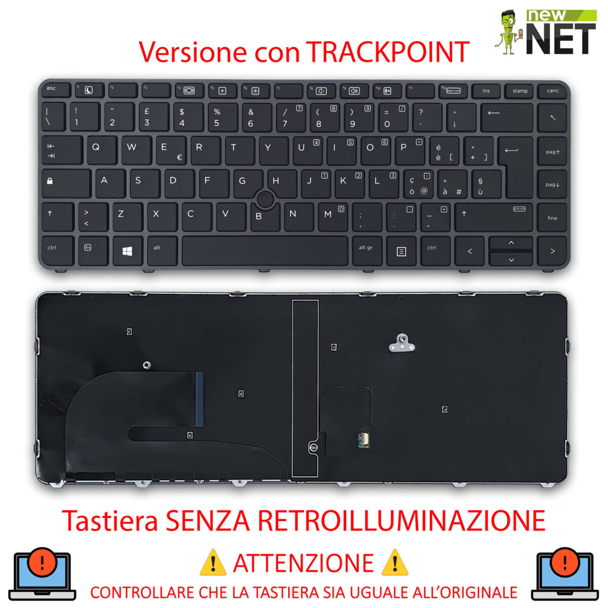 Tastiera 931052-061 per HP Elitebook 840 G3 con frame nero e trackpoint - immagine 4