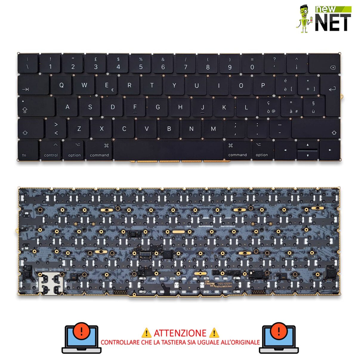 Tastiera per Apple MacBook Pro 15 2018 2019 A1990 - senza frame, non retroilluminata, nera - immagine 5